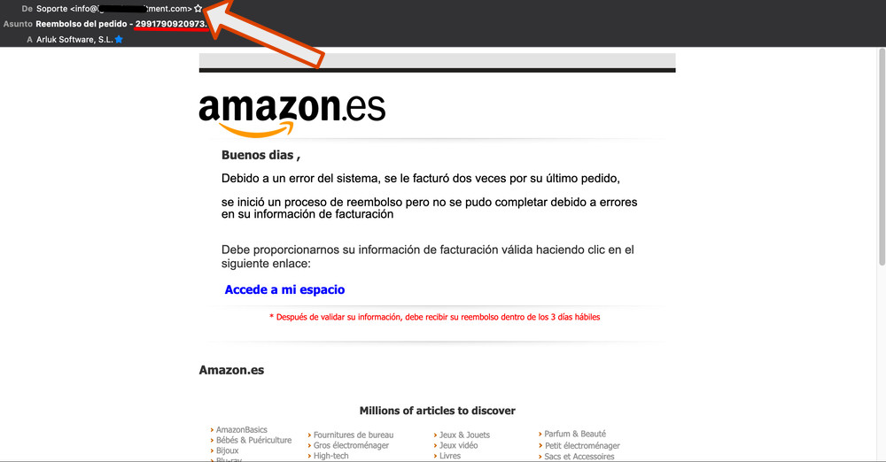 exemple email phishing amazon