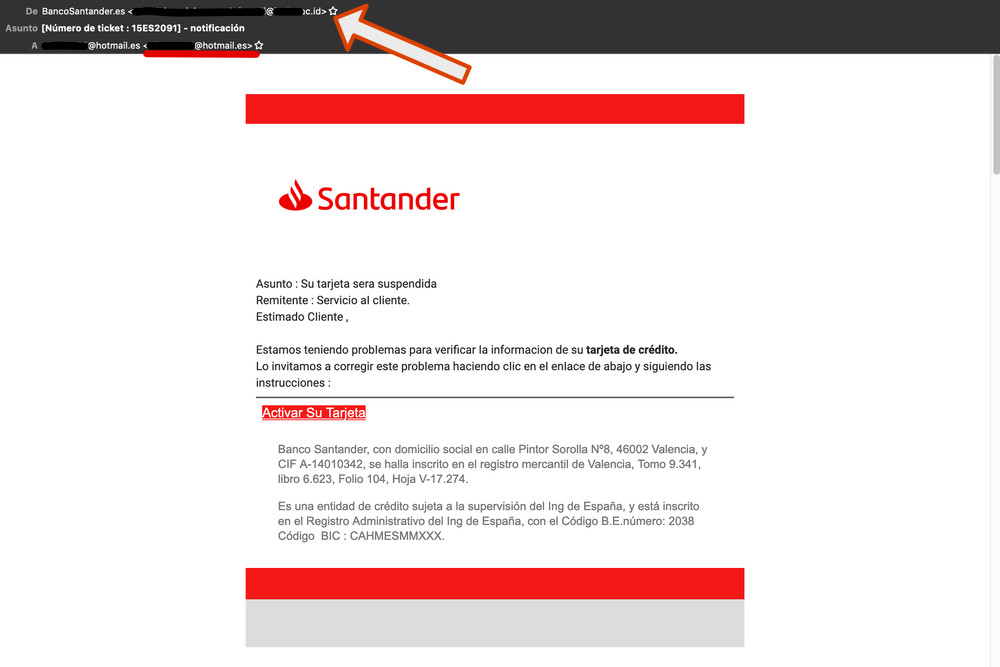 exemple email phishing santander
