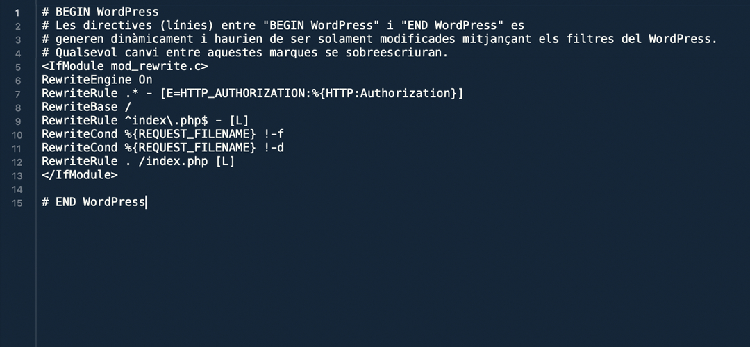 Fitxer htaccess per defecte de WordPress